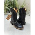 BOTA TEXANA EM COURO PRETO BORDADO RAMOS ALL BLACK CANO TRADICIONAL COM METAIS