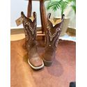 BOTA TEXANA EM COURO HORSE NESCAU BORDADO TRIBAL BEGE E PRETO
