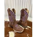 BOTA TEXANA EM COURO HORSE NESCAU BORDADO TRIBAL BEGE E ROXO CANO TRADICIONAL