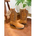 BOTA TEXANA EM COURO NOBUCK CASTOR A LASER FOLHA GLITTER DOURADO CANO TRADICIONAL