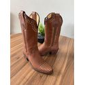BOTA TEXANA EM COURO MUSTANG COM METAIS SOLADO BICO FINO PVC