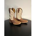 BOTA TEXANA EM COURO CANO OFF WHITE E MARROM BORDADO PONTOS PRETO E BEGE