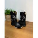BOTA TEXANA EM COURO PRETO ESTILIZADO DE PEIXE BORDADO MULAS
