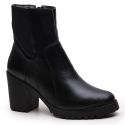Bota Feminina Cano Curto Em Couro Legitimo Coturno Robusta - Preto