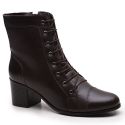 Bota Feminina Cano Médio Em Couro Legitimo Estilo Coturno - Lara - Café