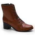 Bota Feminina Cano Médio Em Couro Legitimo Estilo Coturno - Lara - Caramelo
