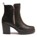 Bota Feminina Em Couro Legitimo Coturno Robusto Cano Curto Dois Zíperes - Preto