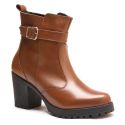 Bota Feminina Em Couro Legitimo Coturno Robusto Cano Curto - Amêndoa