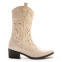 Bota Feminina Texana Country Em Couro Legitimo Cano Alto - Off White
