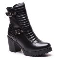 Bota Feminina Cano Curto Em Couro Legitimo Coturno Robusta - Preto