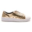 Tênis Feminino Casual Ísis Em Sintético Premium Confortável - Craquele Ouro