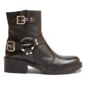 Bota Vintage Ankle Boot Couro Cano Médio Bico Redondo Preto