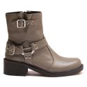 Bota Vintage Ankle Boot Couro Cano Médio Bico Redondo Taupe