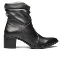 Bota Feminina Couro Cano Sanfonado Bico Fico Casual Preta
