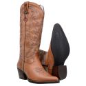 Bota Texana Feminina Cor Castor Em Couro Legitimo Bordada