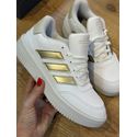 Tênis Adidas Courtblock Com Listras Dourado 1607