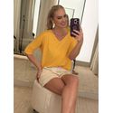 T Shirt Youbasic Manga 3/4 Com Gola V Pequim Amarelo 2409