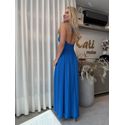 Vestido Lez a Lez Longo Fluido Com Decote Azul 3008