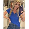 T Shirt Youbasic Manga Curta Com Gola V Nova Iorque Azul 