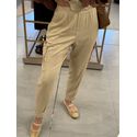 Calça Linho Essencial Com Elástico Na Cintura Cargo Bege Natural 2209