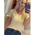 T Shirt Youbasic Manga Curta Com Gola V Nova Iorque Bege