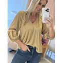 Blusa Lez a Lez Decote V E Mangas 3/4 Bege 2110