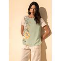 Blusa Lez a Lez Manga Curta Com Frente Estampada Em Bege 1107 