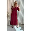 Vestido Morena Rosa Ajustado Decote V Manga Curta Longo Bordo 3008