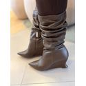 Bota Carrano Slouchy Anabela Couro Marrom Dark 2702