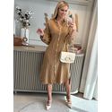 Vestido Manga Longa Com Botão 100% Linho Italiano Caramelo 1707