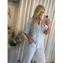 Camisa Lisa Em Linho 100% Italiano Azul Claro 3008