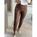Calça Morena Rosa Skinny Cós Alto Com Recorte Marrom