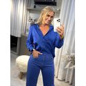 Camisa Manga Longa Em Tricoline Oversized Azul