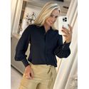 Camisa Manga Longa Bufante Com Pérolas Gola Preto