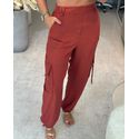 Calça Jogger Em Viscose Com Bolsos Cargo Marrom