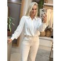 Camisa Manga Longa Em Crepe Com Gola Borboleta Branco 