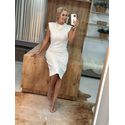 Vestido Morena Rosa Midi Gola Alta Abertura Lateral Off White