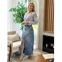 Saia Lez a Lez Jeans Longa De Cintura Alta Com Fenda 2408