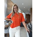 T-shirt Lez a Lez Estampada Com Pérolas Laranja 2208