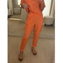 Calça Linho Essencial Com Elástico Na Cintura Cargo Coral 2209