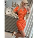 Vestido Lez a Lez Estampado Canelado Laranja 2207