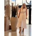 Vestido Longo Em Linho 100% Italiano Com Bolsos Helena Off White 1512