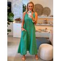 Vestido Longo Em Linho 100% Italiano Com Bolsos Helena Verde 1512 