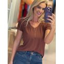 T Shirt Youbasic Manga Curta Com Gola V Nova Iorque Marrom 