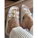 Chinelo Flat Slide Carrano Couro Suede Off White 2909