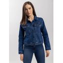 Jaqueta Jeans Curta Com Elastano E Bolsos Frontais