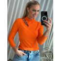 Blusa Lez a Lez Canelada De Mangas Longas Com Recorte Laranja 1605