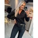 Camisa Básica De Mangas Longas Com Barra Arredondada Preto