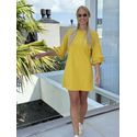 Vestido Curto Em Malha Penteada Com Mangas 3/4 Verde