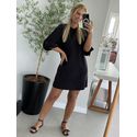 Vestido Curto Em Malha Penteada Com Mangas 3/4 Preto